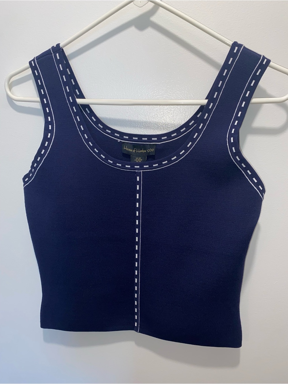 House of Harlow 1960 Navy Tank with White Stitching